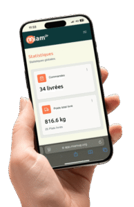 Smartphone montrant la plateforme de don Miam'Up