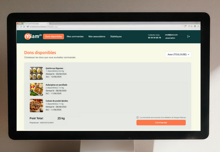 Plateforme web Miam'Up ordinateur : page des dons disponibles