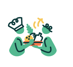 Illustration don alimentaire par un chef à un personnage