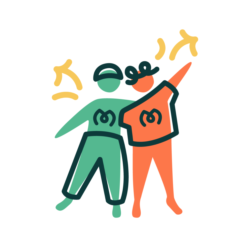 Illustration deux personnages bras dessus-dessous