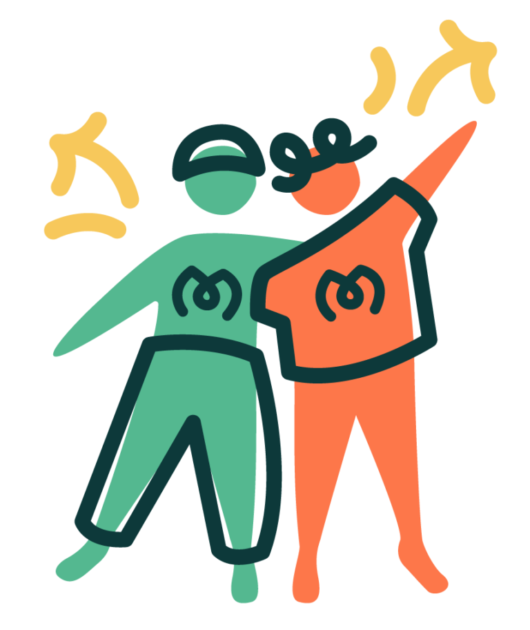 Illustration deux personnages bras dessus-dessous