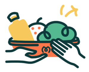 Illustrations don alimentaire : mains qui se donnent un bac gastronorme rempli