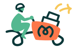 Illustration livreur sur son vélo cargo avec remorque Miam'Up